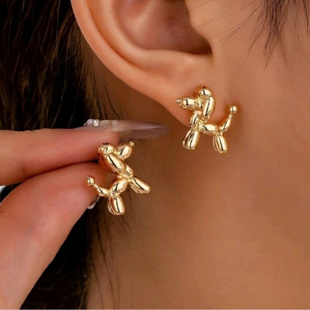 Gold Tone Poodle Balloon Animal Earrings